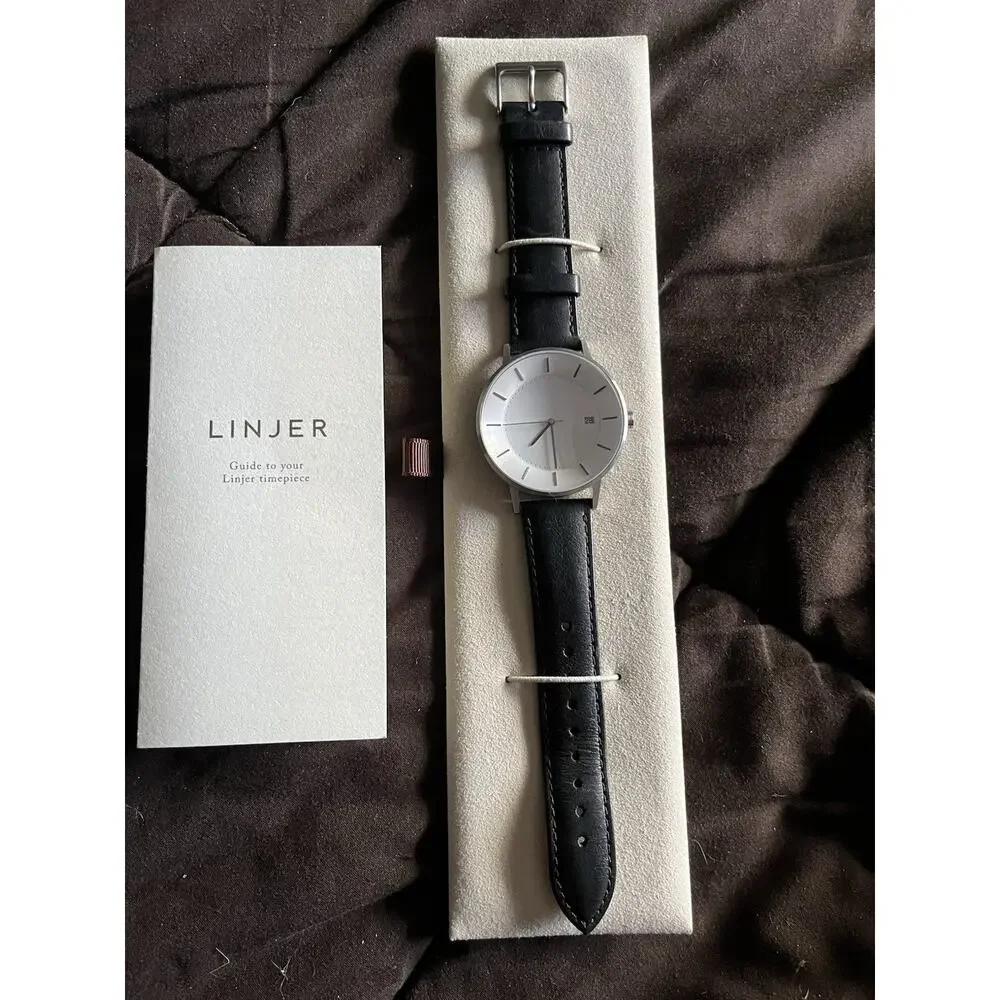Linjer Model 40 Minimalist Watch Swiss Quartz Sapphire Crystal Black Leather Box